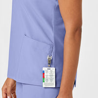 W123 Women's Y-Neck Wrap Scrub Top - Ceil Blue