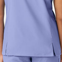 W123 Women's Y-Neck Wrap Scrub Top - Ceil Blue