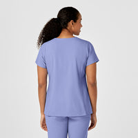 W123 Women's Y-Neck Wrap Scrub Top - Ceil Blue