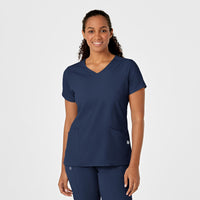 W123 Women's Y-Neck Wrap Scrub Top - Navy