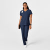 W123 Women's Y-Neck Wrap Scrub Top - Navy