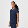 W123 Women's Y-Neck Wrap Scrub Top - Navy