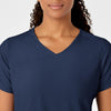 W123 Women's Y-Neck Wrap Scrub Top - Navy