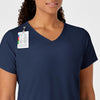 W123 Women's Y-Neck Wrap Scrub Top - Navy