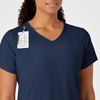 W123 Women's Y-Neck Wrap Scrub Top - Navy