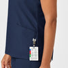 W123 Women's Y-Neck Wrap Scrub Top - Navy