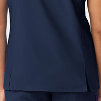 W123 Women's Y-Neck Wrap Scrub Top - Navy