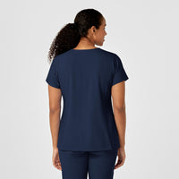 W123 Women's Y-Neck Wrap Scrub Top - Navy