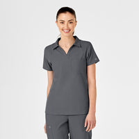 W123 Women's Collar Scrub Top - Pewter