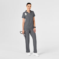 W123 Women's Collar Scrub Top - Pewter