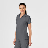 W123 Women's Collar Scrub Top - Pewter