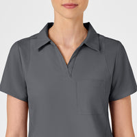 W123 Women's Collar Scrub Top - Pewter