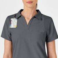 W123 Women's Collar Scrub Top - Pewter