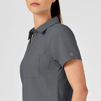 W123 Women's Collar Scrub Top - Pewter