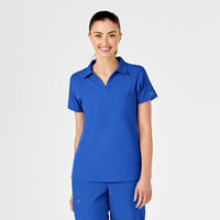 W123 Women's Collar Scrub Top - Royal