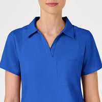 W123 Women's Collar Scrub Top - Royal