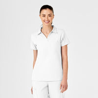 W123 Women's Collar Scrub Top - White