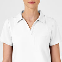 W123 Women's Collar Scrub Top - White