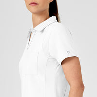 W123 Women's Collar Scrub Top - White