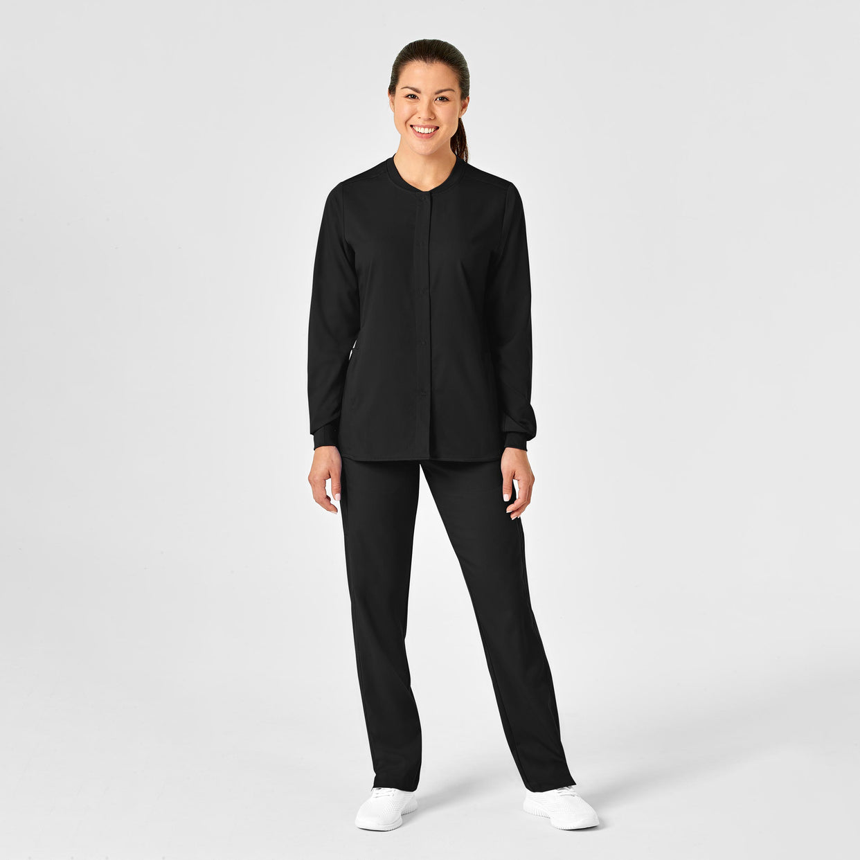 PRO Women's Snap Front Scrub Jacket - Black