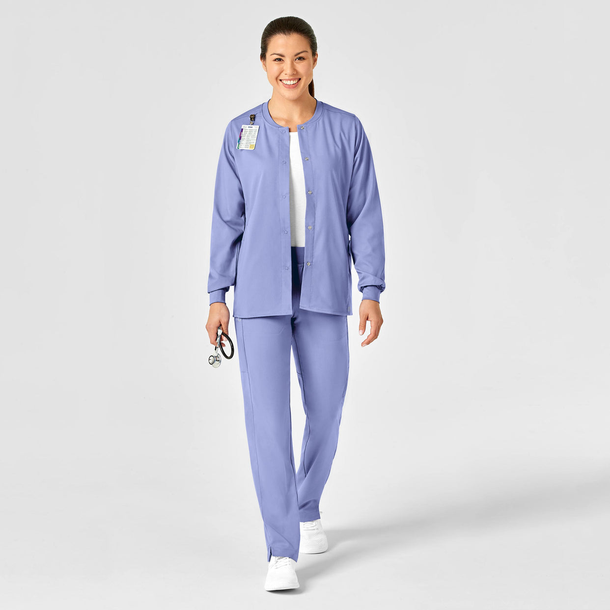 WonderWink PRO Women's Snap Front Scrub Jacket - Ceil Blue