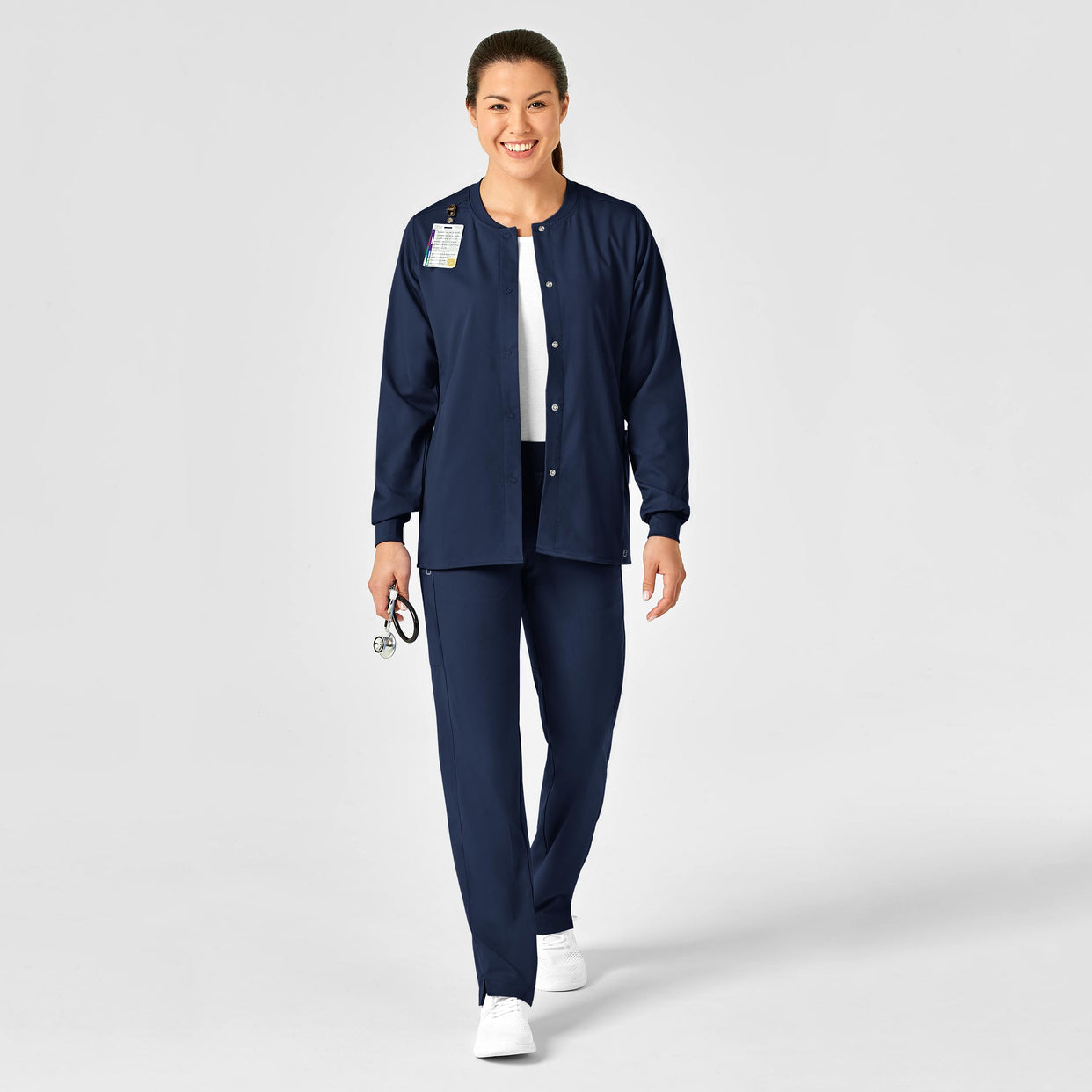 WonderWink PRO Women's Snap Front Scrub Jacket - Navy