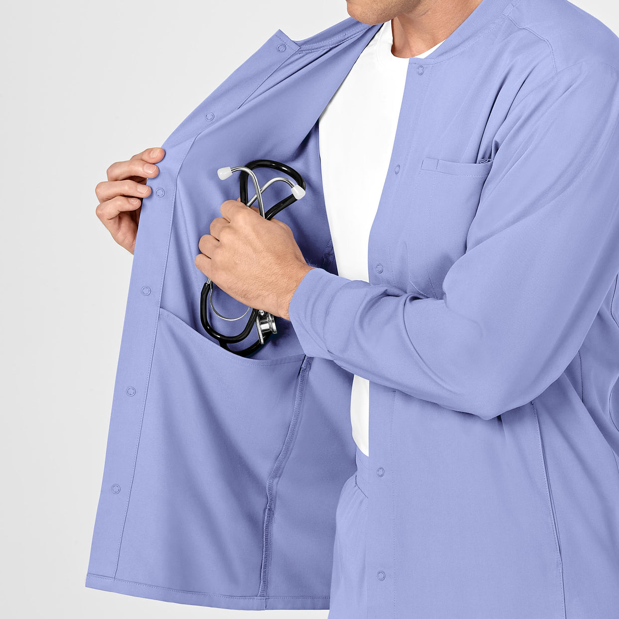 PRO Men's Snap Front Scrub Jacket - Ceil Blue